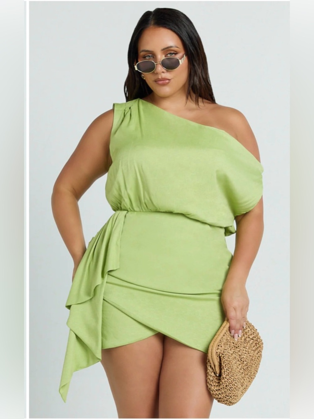 Showpo One-Shoulder Lime Green Asymmetric Mini Dress